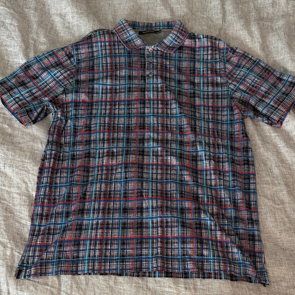 Bugatchi Men's Red and Blue Plaid Shirt